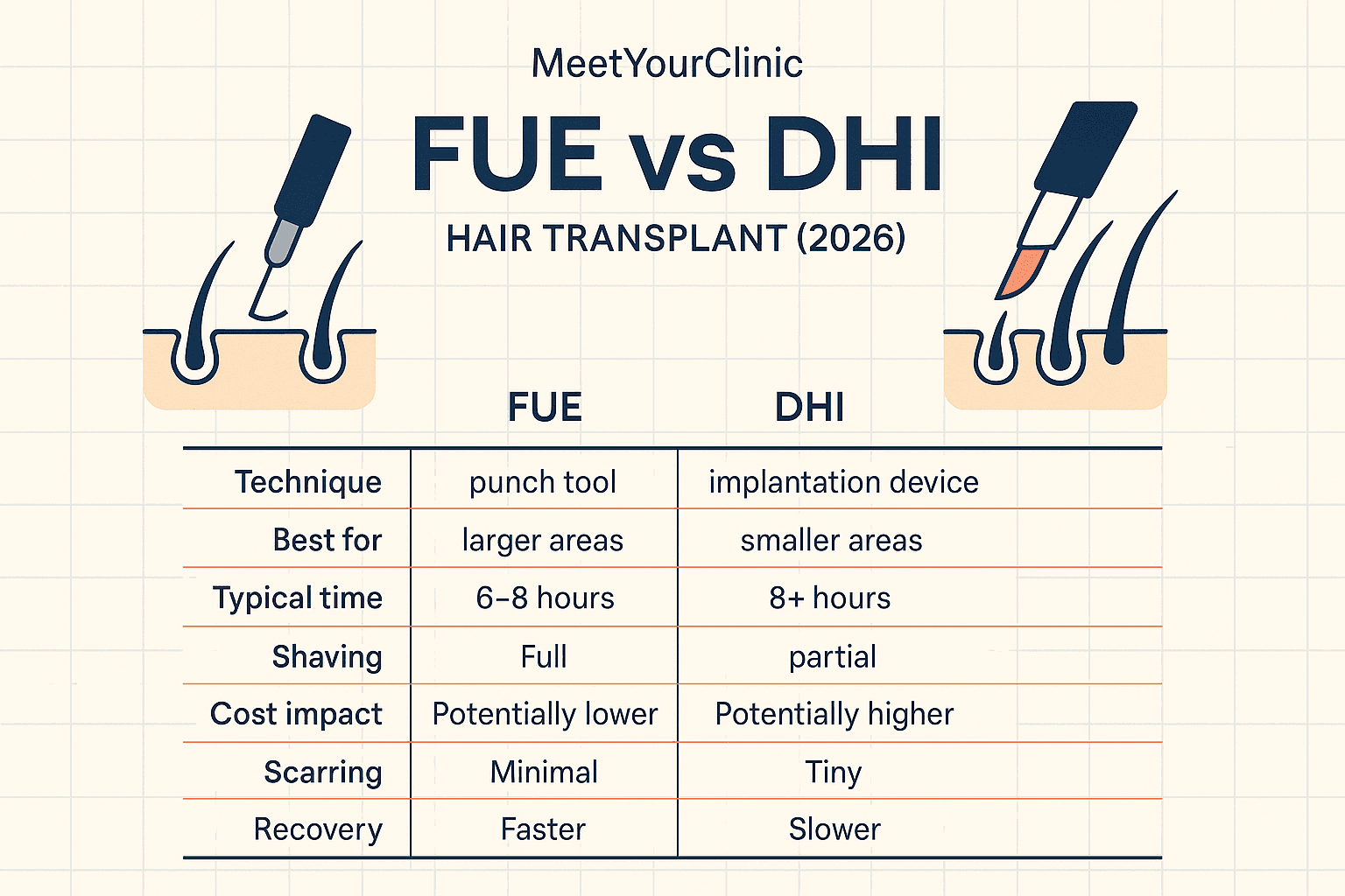 FUE vs DHI Hair Transplant (2026): Differences, Costs & Which to Choose